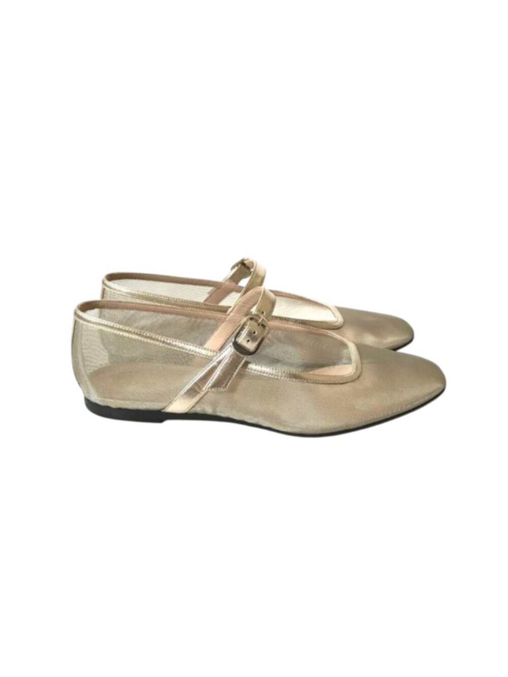 Le Monde Beryl Mary Jane Ballet Flats Womens 41.5 110.5 Gold Mesh Leather Trim